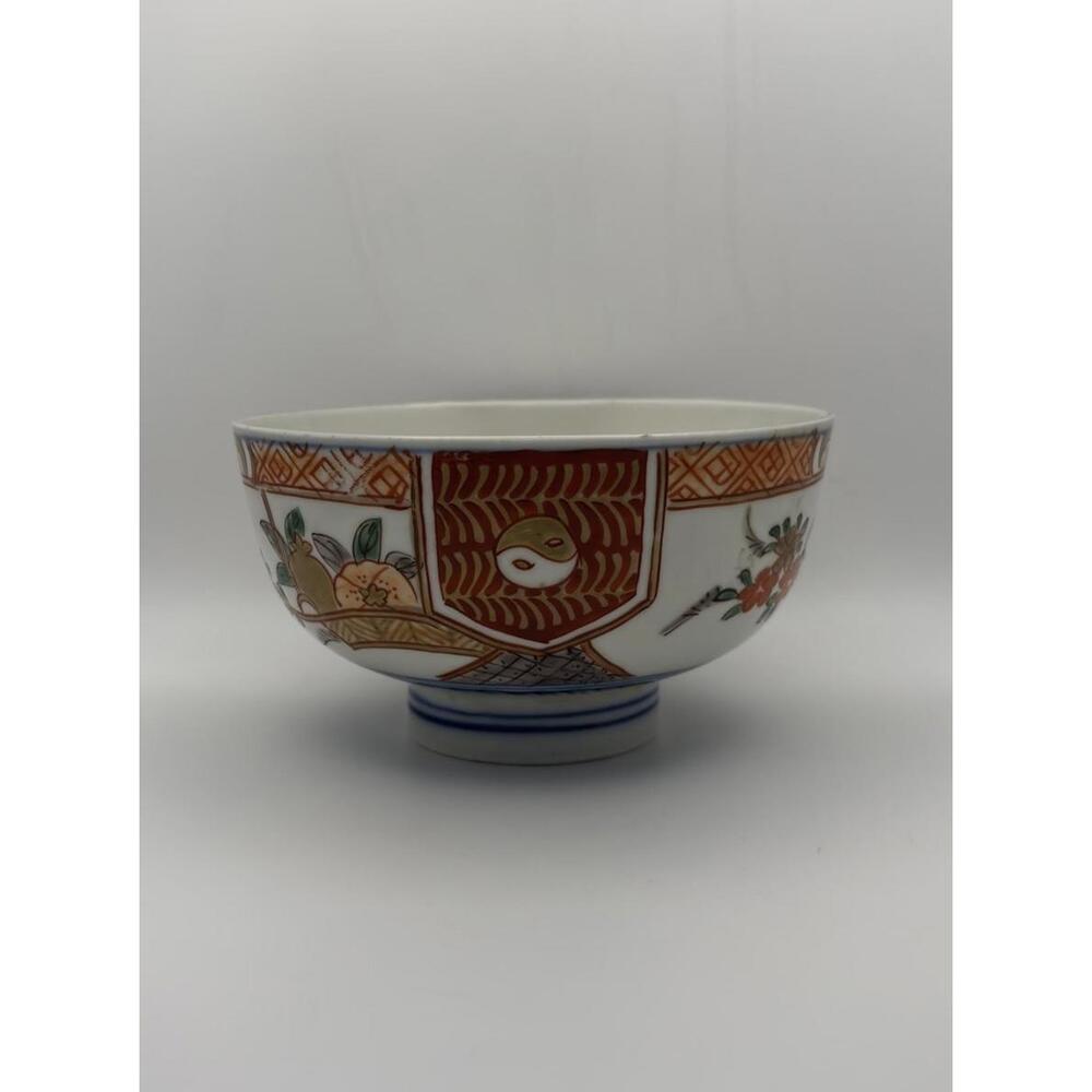 Arita Imari Japanese Porcelain Bowl Meiji Period Hand Painted Sakura Yin Yang